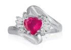 Ruby Jewelry: Heart Shaped Ruby and Diamond Ring in 10k White Gold
