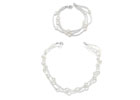 This simple yet elegant set combines pearls with crystal beeds.  The three strand necklace contains 27 6-7mm pearls, and the bracelet contains 12, for a total of 39 pearls!
