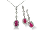 Ruby Jewelry: 1ct Ruby and Diamond Pendant and Earrings Ensemble Crafted in Silver