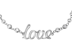 Sterling Silver Adjustable Bead Bracelet with "Love" Text