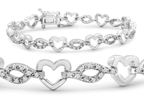 7/8ct Diamond Heart Bracelet In Platinum Overlay, 7 Inches