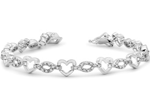 7/8ct Diamond Heart Bracelet In Platinum Overlay, 7 Inches