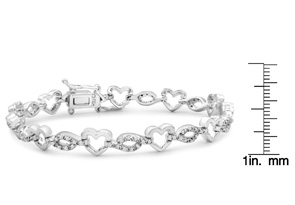 7/8ct Diamond Heart Bracelet In Platinum Overlay, 7 Inches