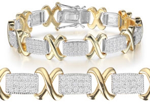 Two-Tone 1 Carat Diamond X Tennis Bracelet In Yellow Gold Overlay