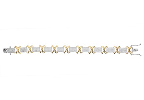 Two-Tone 1 Carat Diamond X Tennis Bracelet In Yellow Gold Overlay