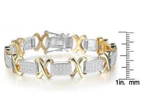 Two-Tone 1 Carat Diamond X Tennis Bracelet In Yellow Gold Overlay