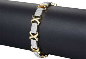 Two-Tone 1 Carat Diamond X Tennis Bracelet In Yellow Gold Overlay