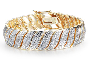 Heavy 2 Carat Diamond Bracelet In Yellow Gold Overlay