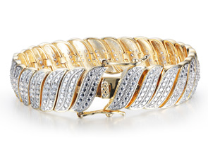 Heavy 2 Carat Diamond Bracelet In Yellow Gold Overlay