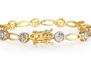 Two-Tone 1/5 Carat Diamond Tennis Bracelet In Yellow Gold Overlay