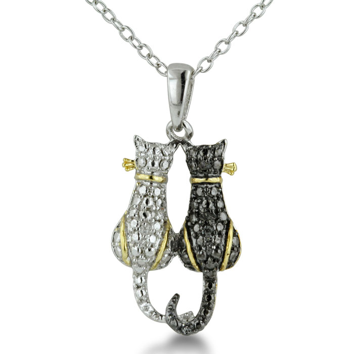 Two Tone Black Diamond Cats In Love Necklace In Sterling Silver Youshare