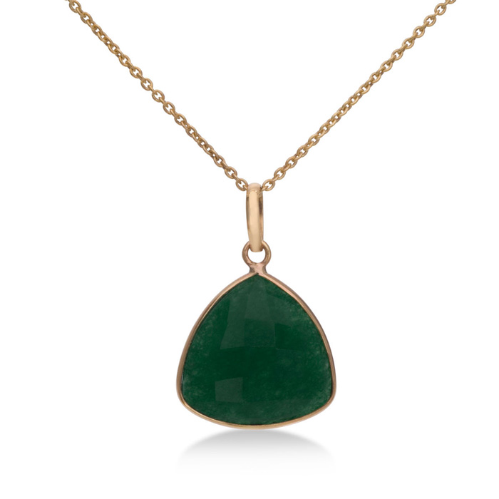 18ct Green Jade Triangle Pendant In 18 Karat Gold Overlay On 24″ Chain