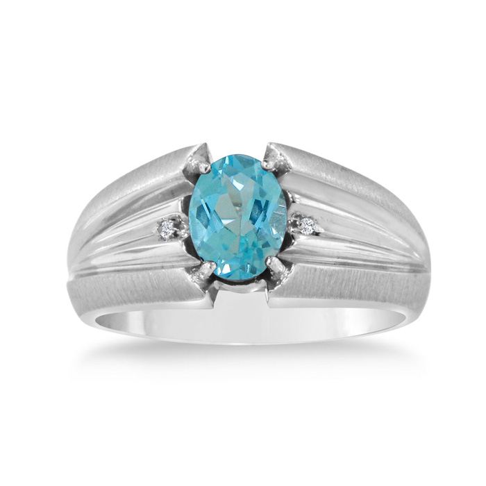 1 1/2ct Oval Blue Topaz And Diamond Men's Ring Crafted In Solid White Gold Skazzy