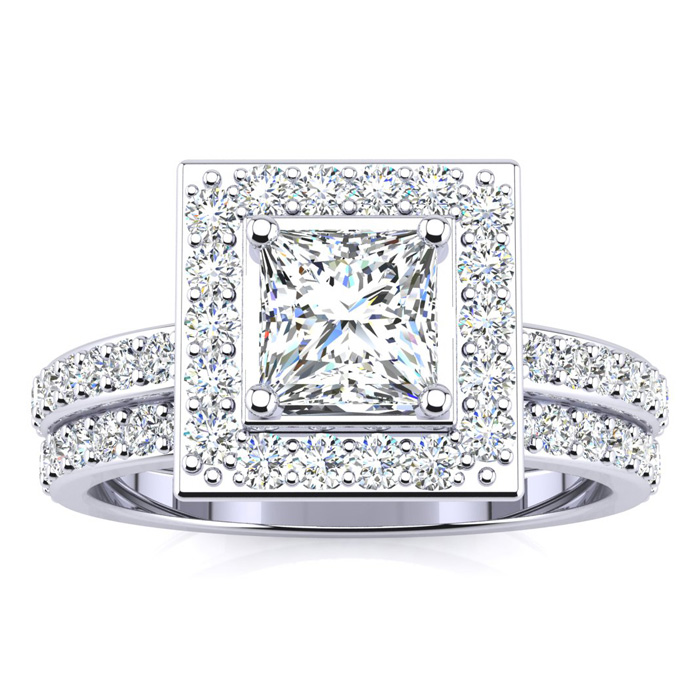 1 1/2ct Princess Cut Pave Diamond Bridal Set In 14k White Gold | Jaxworks