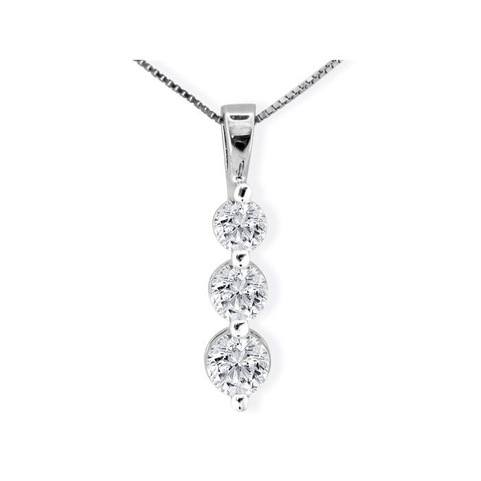 1ct Three Diamond Drop Style Diamond Pendant In 14k White Gold Shiny Jewels
