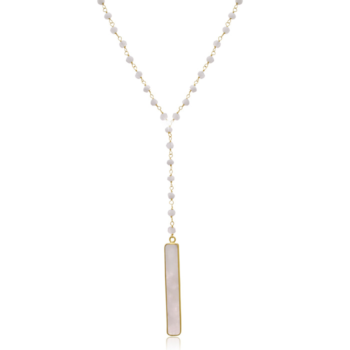 37 Carat Moonstone Y Bar Strand Necklace In 14K Yellow Gold, 36 Inches