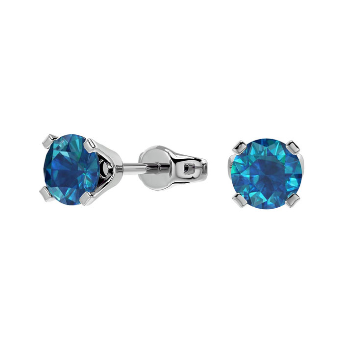 1/2ct Blue Diamond Stud Earrings In 14k White Gold Demizio