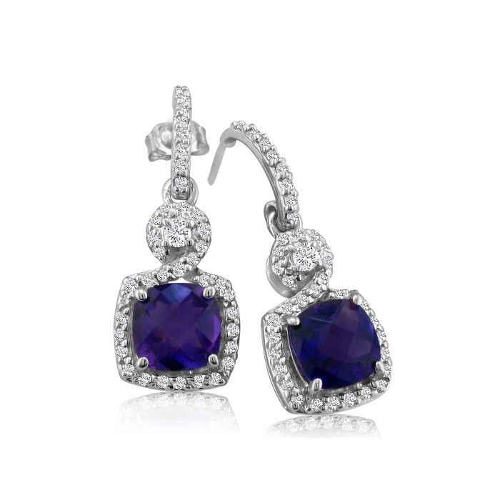 amethyst and diamond earrings in 14k white gold