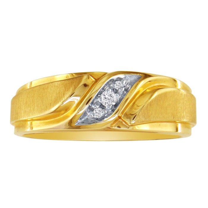 Men's Promise Ring with Three Diamonds in 10k Yellow Gold