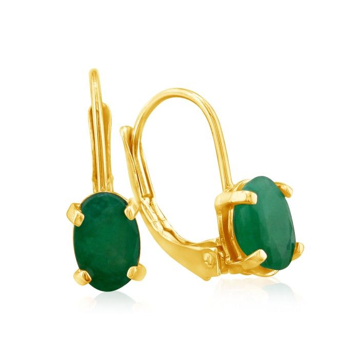 1 1/4ct Oval Emerald Drop Earrings in 14k Yellow Gold