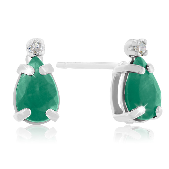 1ct Pear Emerald and Diamond Earrings in 14k White Gold