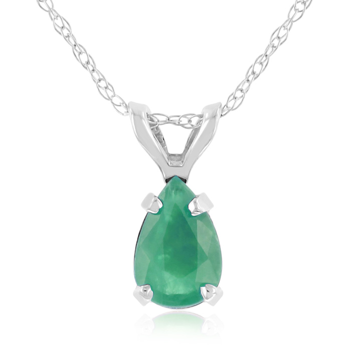 1/2ct Pear Shaped Emerald Pendant in 14k White Gold