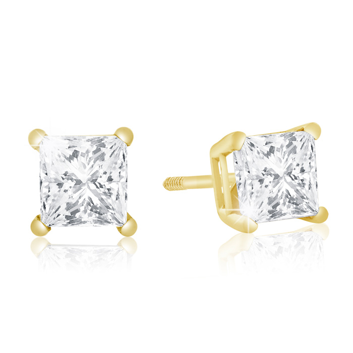 1ct Princess Diamond Stud Earrings in 14k Yellow Gold