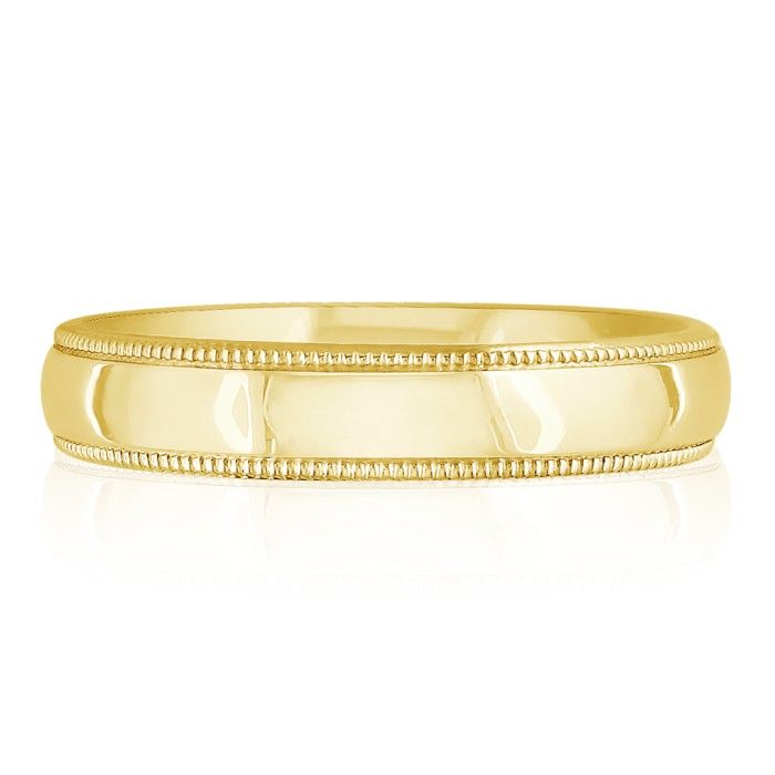 14 Karat Yellow Gold 7mm Comfort Fit Milgrain Wedding Band,