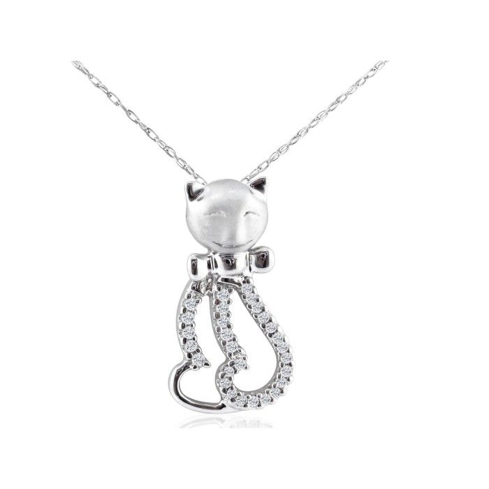 .15ct Diamond Cat Pendant In 10k White Gold Demipe