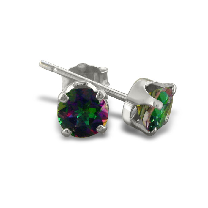 V3 Jewelry Sterling Silver Set of 3 -Natural Amethyst, White Topaz and Sky Blue Topaz Stud Earrings