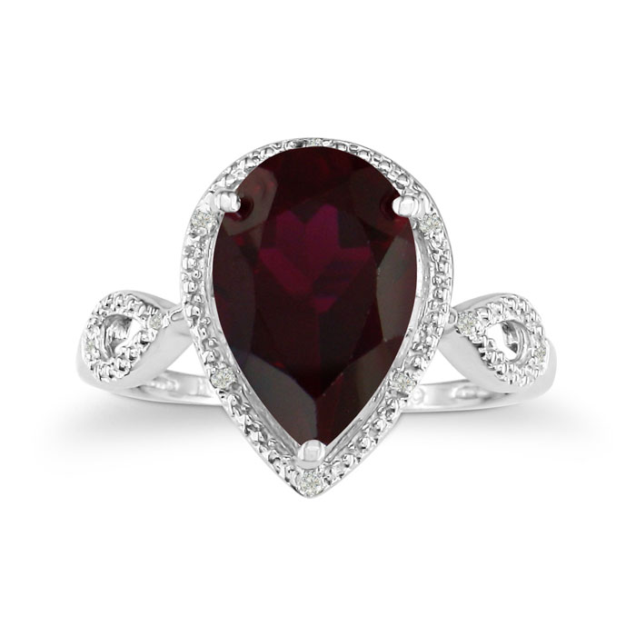 3 1/2ct Pear Shaped Garnet and Diamond Ring in 10k White Gold