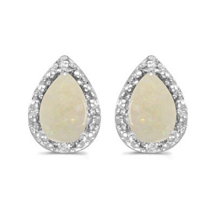 2/3ct Pear Opal And Diamond Earrings in 14k White Gold