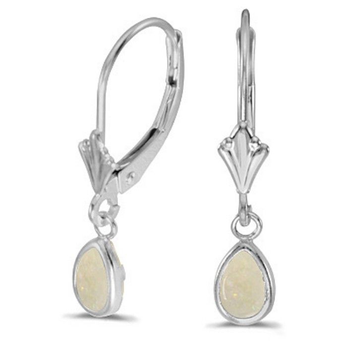 .44ct Bezel Set Pear Opal Leverback Earrings in 14k White Gold