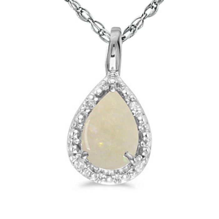 1/3ct Pear Opal Pendant in 14k White Gold