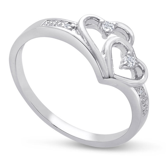 .05ct Double Heart Diamond Promise Ring in Sterling Silver