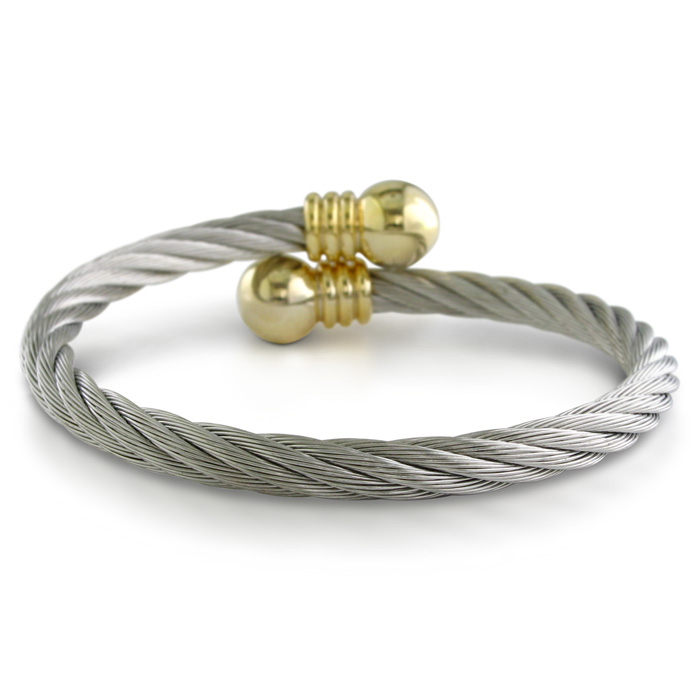 Elegant Twisted Rope Stainless and Gold Triple Rope Cuff Bracelet