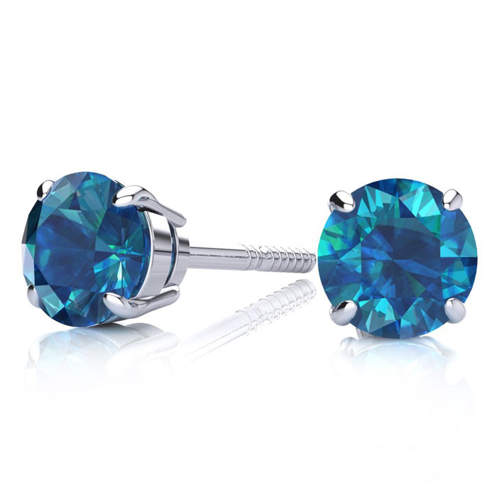 1 1/2ct Blue Diamond Stud Earrings, 14k White Gold