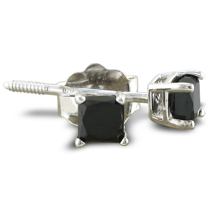 1/2ct Princess Cut Black Diamond Stud Earrings In 14k White Gold Mylist