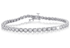2 Carat Halo Diamond Tennis Bracelet In White Gold, 7 Inches